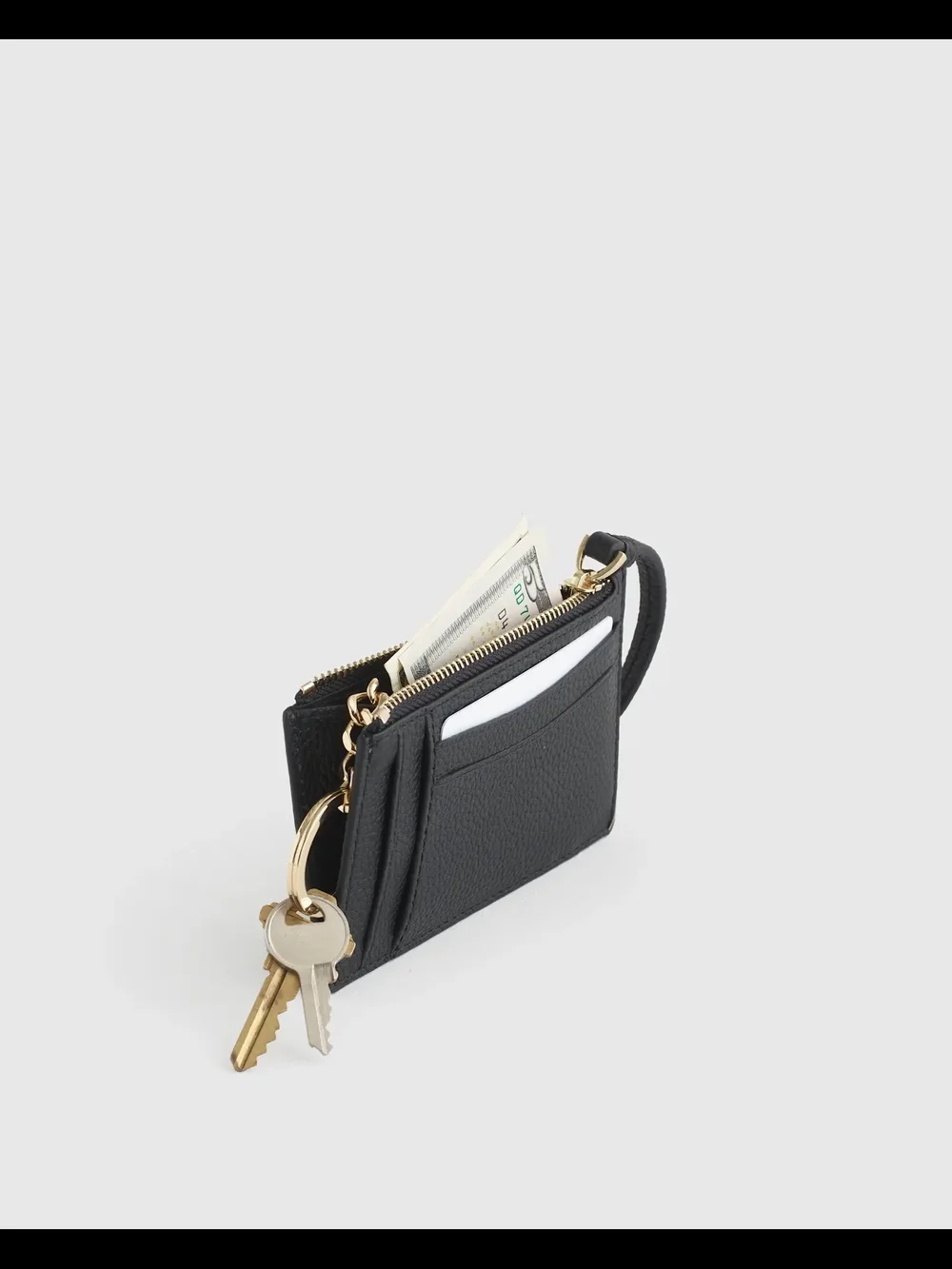 NWOT Italian Pebbled Cow Leather Black Card Case Wristlet 3